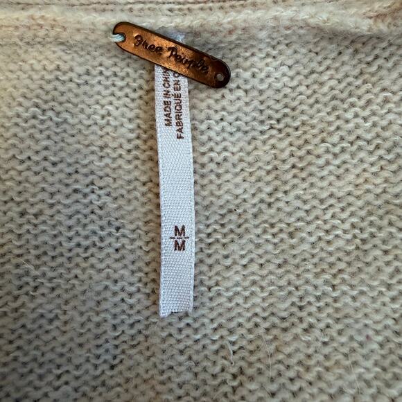 Free People Peach/Pink Sequin Lace front 3/4 Sleeve Cardigan Sweater- M - Picture 3 of 10